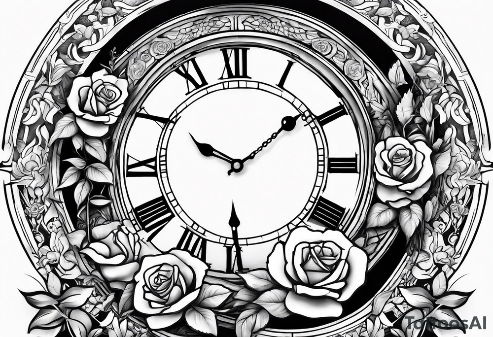 A clock with angels Greek gods a rose tattoo idea