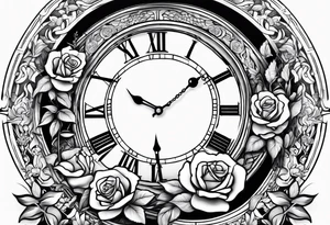 A clock with angels Greek gods a rose tattoo idea