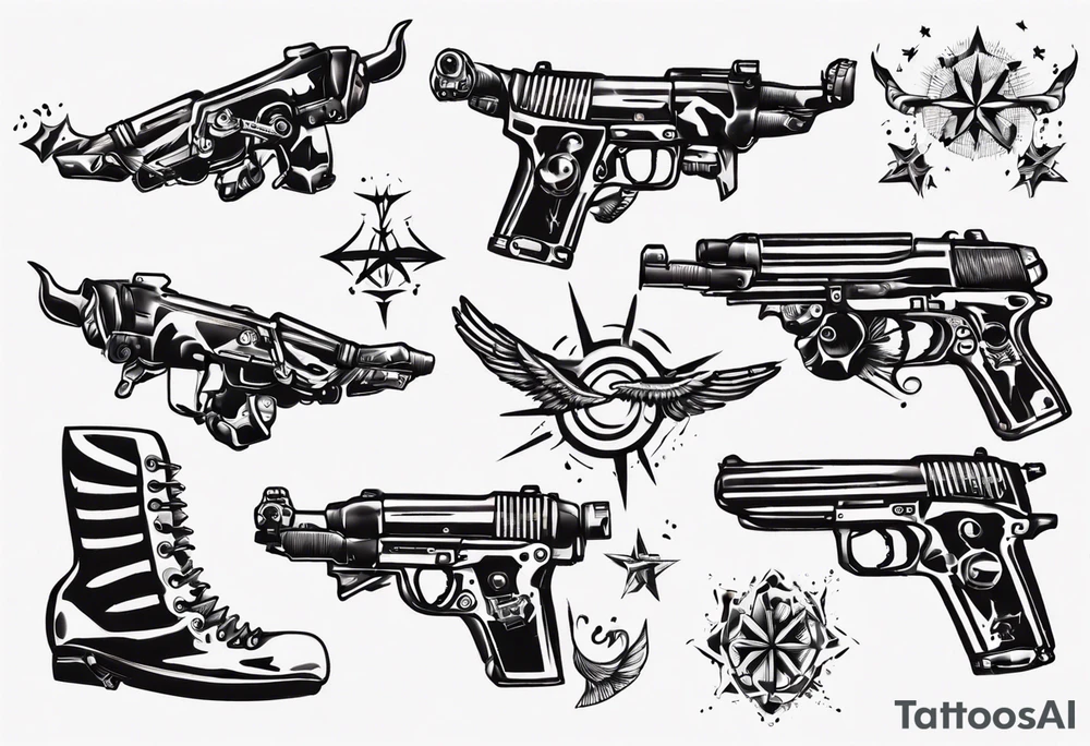 skydiving and shooting guns tattoo idea