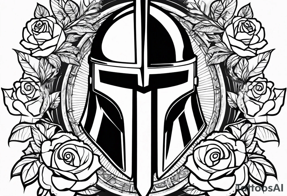 spartan helmet with roses tattoo idea