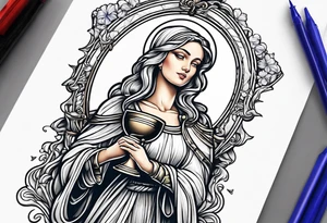 Female saint holding a chalice tattoo idea