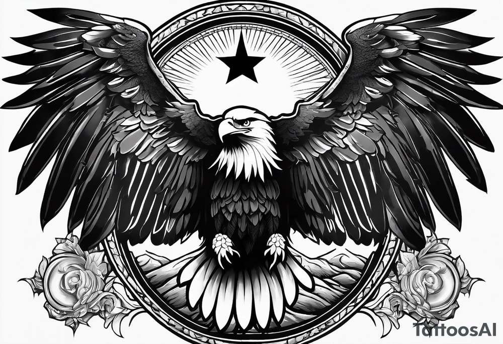 idea of pain for glory in life, discipline and catholic religion. Tattoo on the back with an eagle tattoo idea