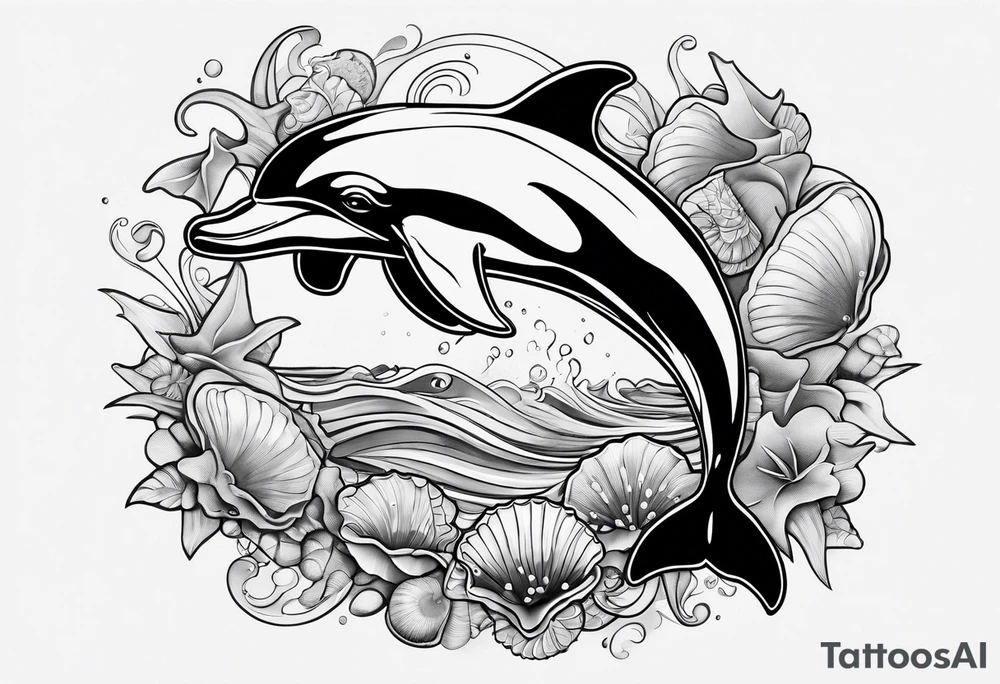 Dolphin and shells tattoo idea
