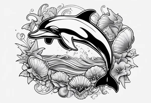 Dolphin and shells tattoo idea
