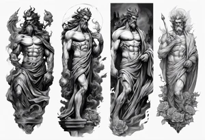 GREEK GOD hades STATUE
ARM SLEEVE 
REALISTIC tattoo idea