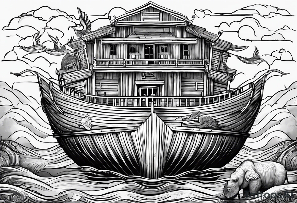 Noah’s ark with the names “leticia” and “Tiffany” incorporated tattoo idea
