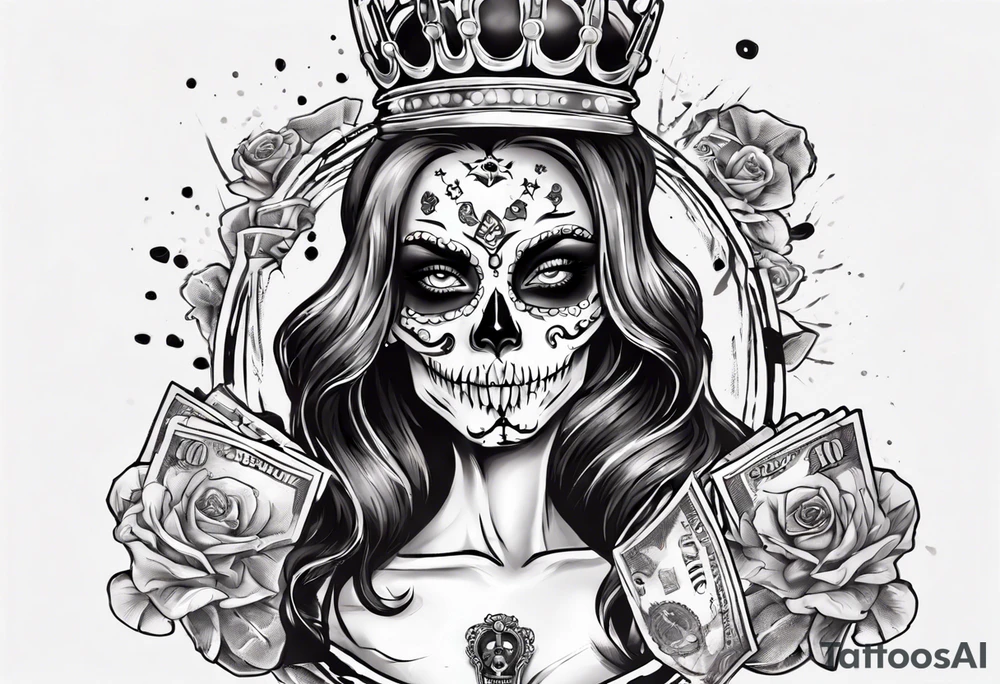 santa la muerta with money and crown
on the card tattoo idea