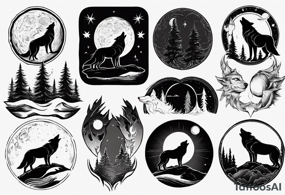 Wolve howling to moon tattoo idea