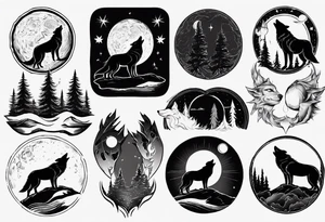 Wolve howling to moon tattoo idea