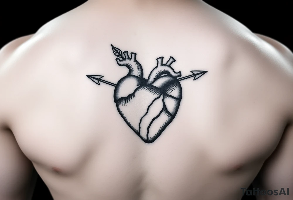 Detailed heart with an arrow inside tattoo idea