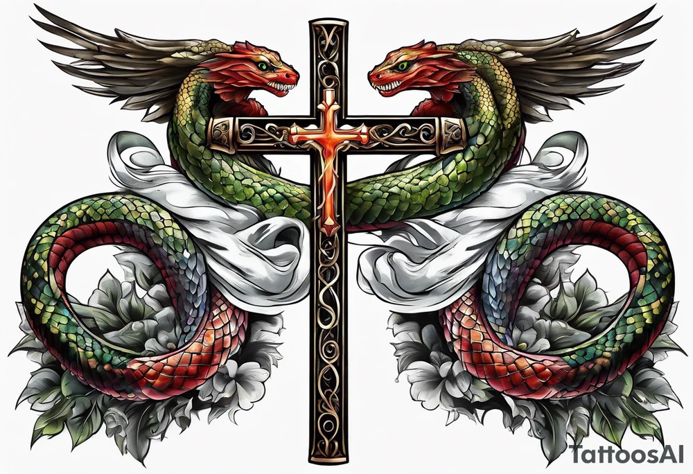 A cross with a viper around tattoo idea