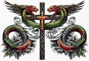 A cross with a viper around tattoo idea