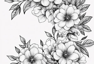 “Generate a subtle botanical tattoo with soft, flowing lines, showcasing tiny flowers and leaves arranged in a delicate pattern tattoo idea