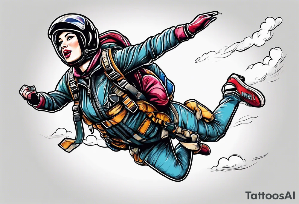 Woman skydiver jumping from plane with parachute tattoo idea