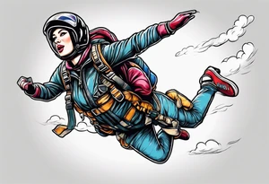 Woman skydiver jumping from plane with parachute tattoo idea