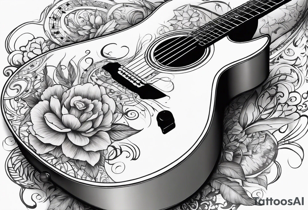 guitar with musical notes wrapped around it tattoo idea