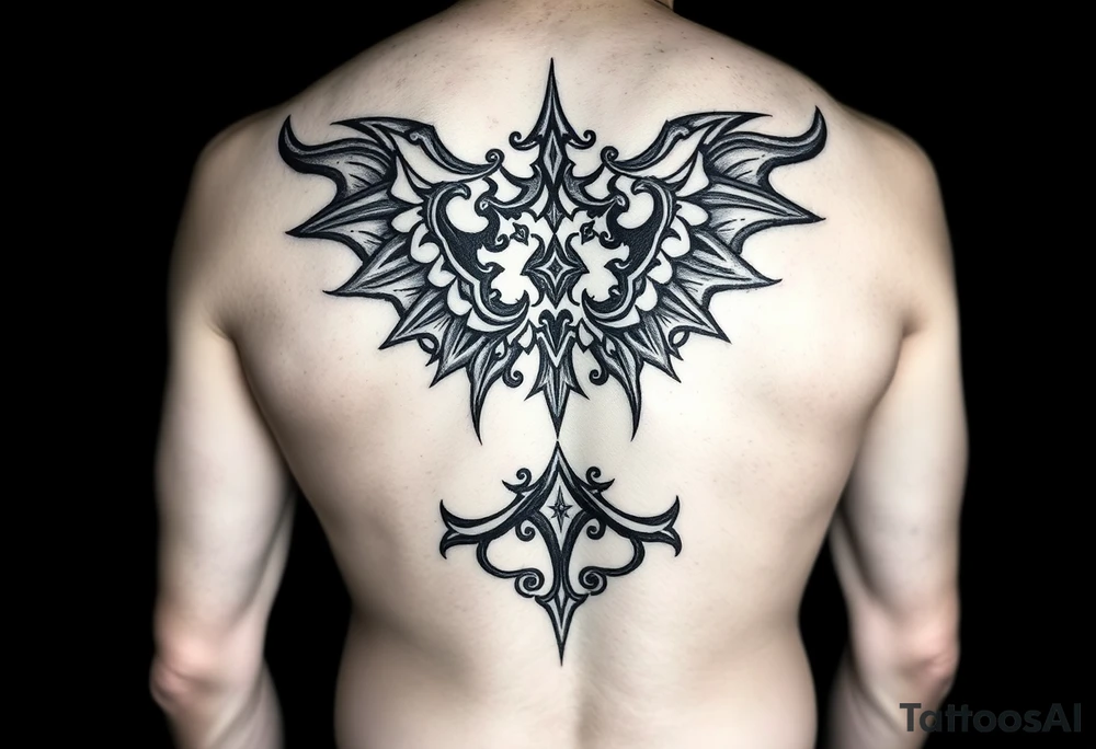 Each tribal piece for below the belly button on a male that runs from hip to center of the groin kind of Gothic eclectic just nice more manly and sexy tattoo idea