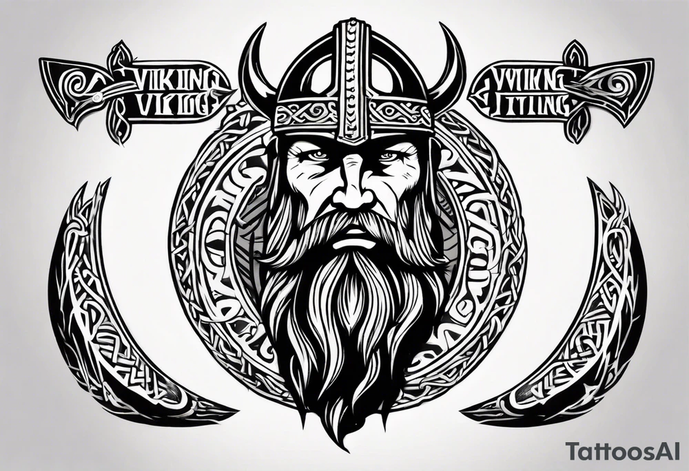 traditional viking with viking writing that also incoorporates the minnesota vikings logo tattoo idea