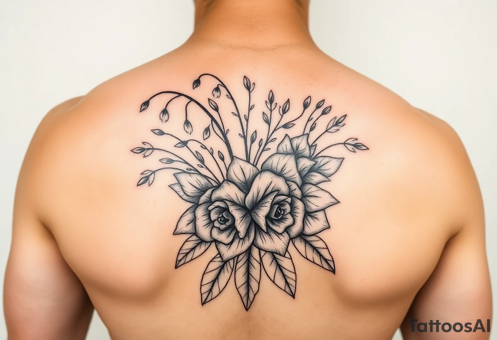 Snow drops, roses flower bouquet fine line tattoo idea