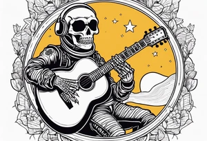 Skeleton astronaut playing acoustic guitar tattoo idea