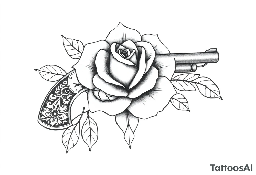 Gun mandala rose tattoo idea