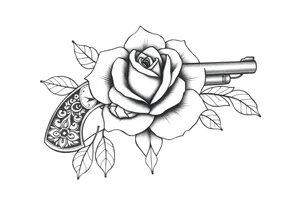 Gun mandala rose tattoo idea