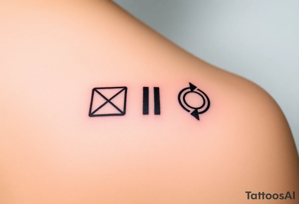 Powerful symbolic of play button, pause button, stop button and rewind tattoo idea