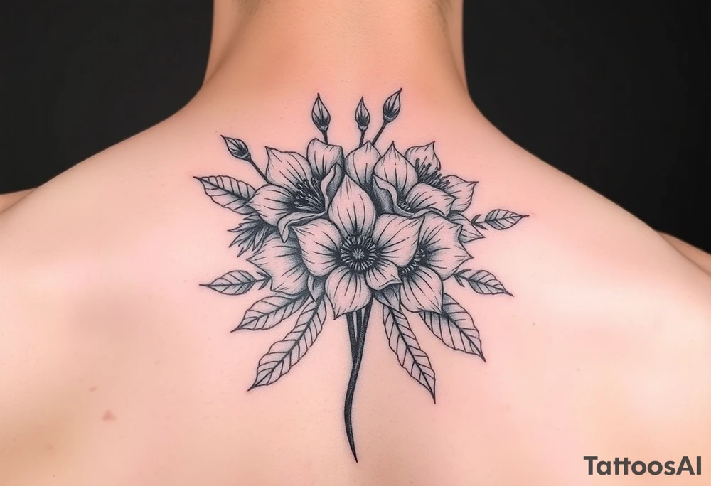 bouquet of posionous flowers tattoo idea