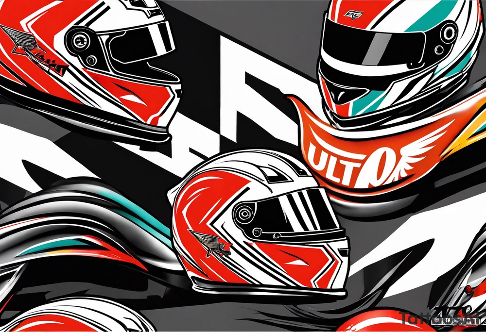 Formula 1 helment with miami colors tattoo idea