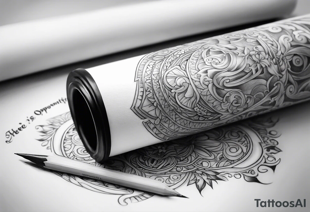 A scroll that has the words "There's opportunity when living with loss, I discover myself when I fall short" written on it. tattoo idea