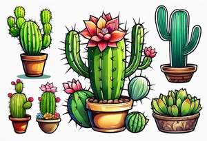 Cartoon style cactus tattoo idea