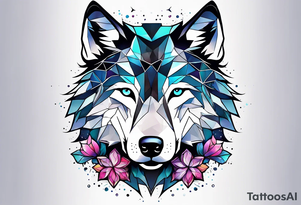 Constellation, animal wolf snow , géométric , flower tattoo idea