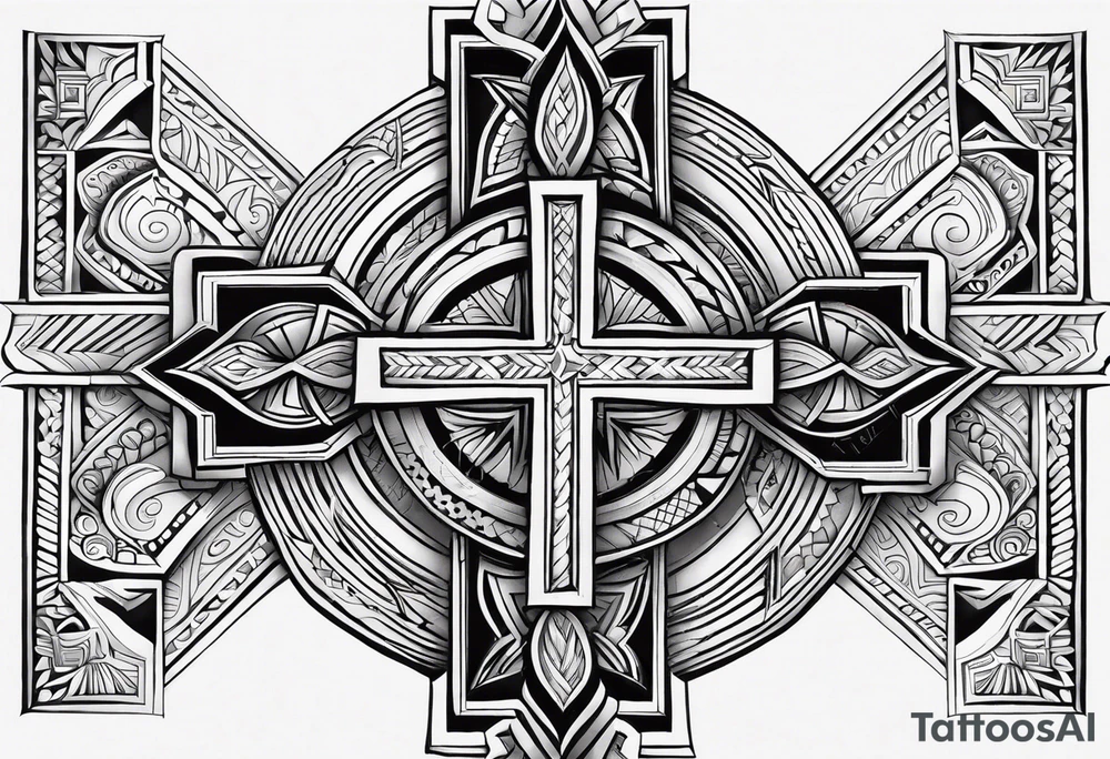 Samoan patterns surrounding a cross tattoo idea
