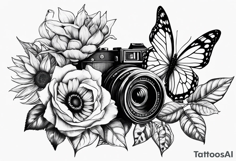Flower : rose , sunflower, camera, butterfly tattoo idea