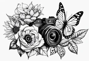 Flower : rose , sunflower, camera, butterfly tattoo idea