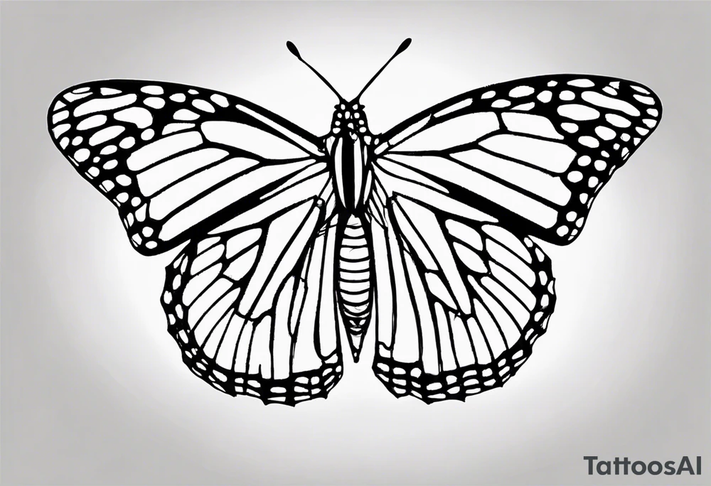 realistic monarch butterfly simple black outline landed on the ground with wings slightly closed tattoo idea