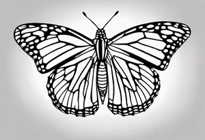 realistic monarch butterfly simple black outline landed on the ground with wings slightly closed tattoo idea