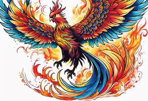 colorful phoenix claws open rising from ashes tattoo idea