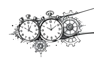 Clocks on arm that show kids birthday with gears as background tattoo idea