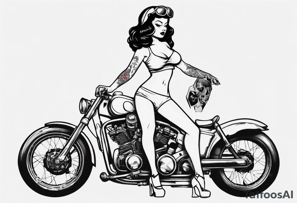 Pinup doll next to motorbike tattoo idea