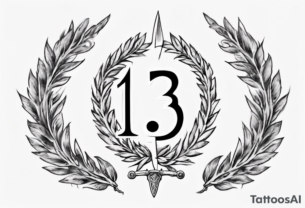 number 13 centered in a laurel leaf wreath and a sword going through the center of the wreath tattoo idea