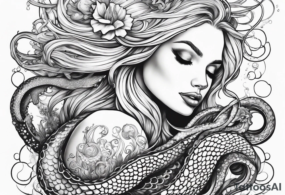 Blond mermaid swinging on a giant octopus tattoo idea