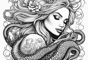 Blond mermaid swinging on a giant octopus tattoo idea