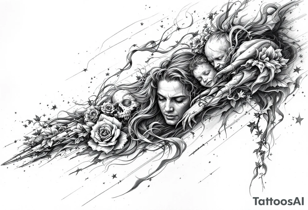 A full sleeve focusing on personal struggle, family, faith, and perseverance tattoo idea