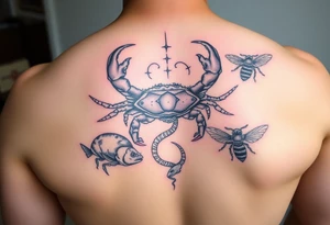 Crabs, fish, snake, bees tattoo idea