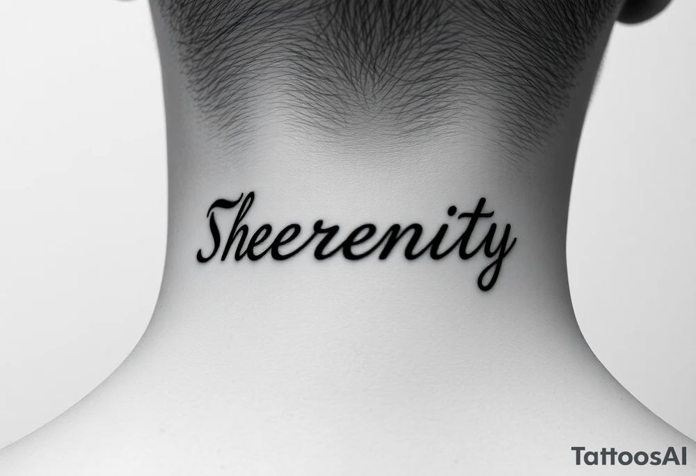 The name Serenity place vertically on neck tattoo idea