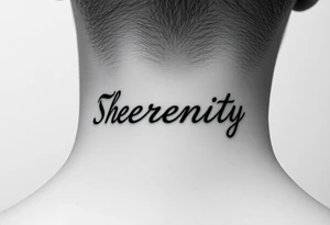 The name Serenity place vertically on neck tattoo idea
