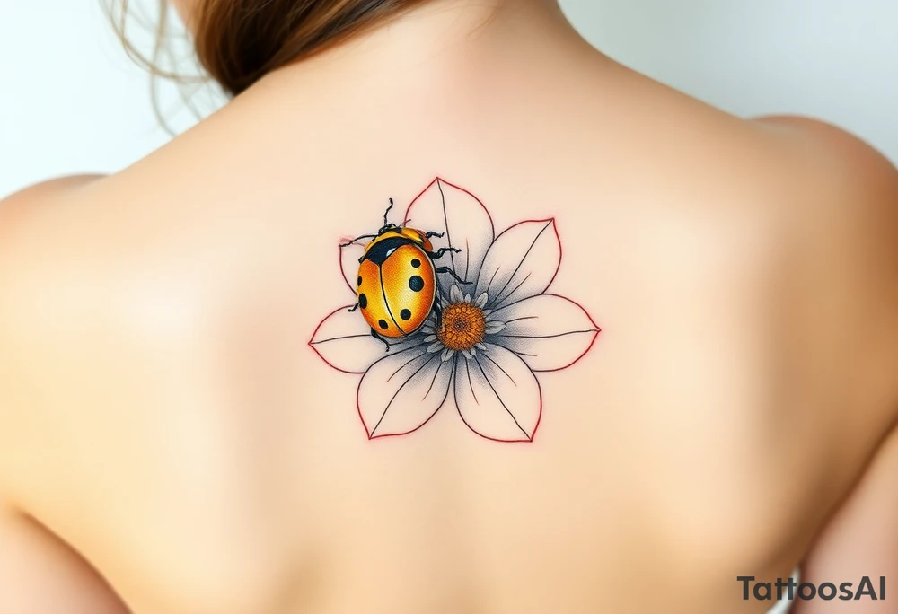 Golden or yellow ladybug on a flower tattoo idea