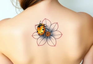 Golden or yellow ladybug on a flower tattoo idea