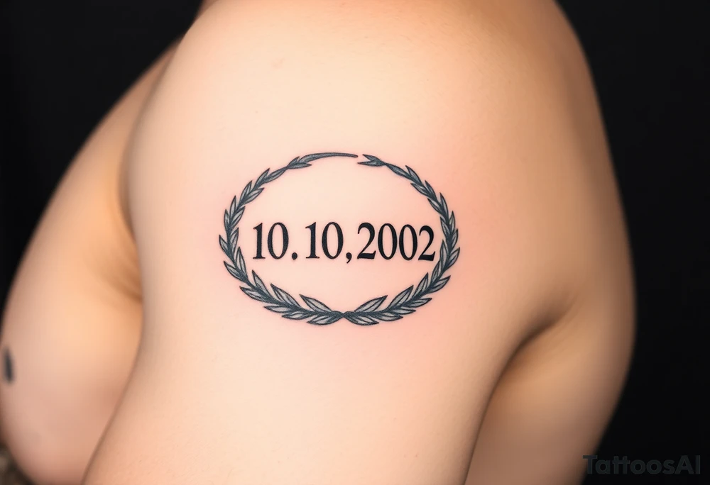 (roman numerals 10.10.2002) inside of laurel crown in an ancient roman styles tattoo idea